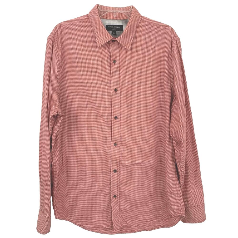 Banana Republic Men’s L Red White Houndstooth Slim Fit Cotton Button Down Shirt